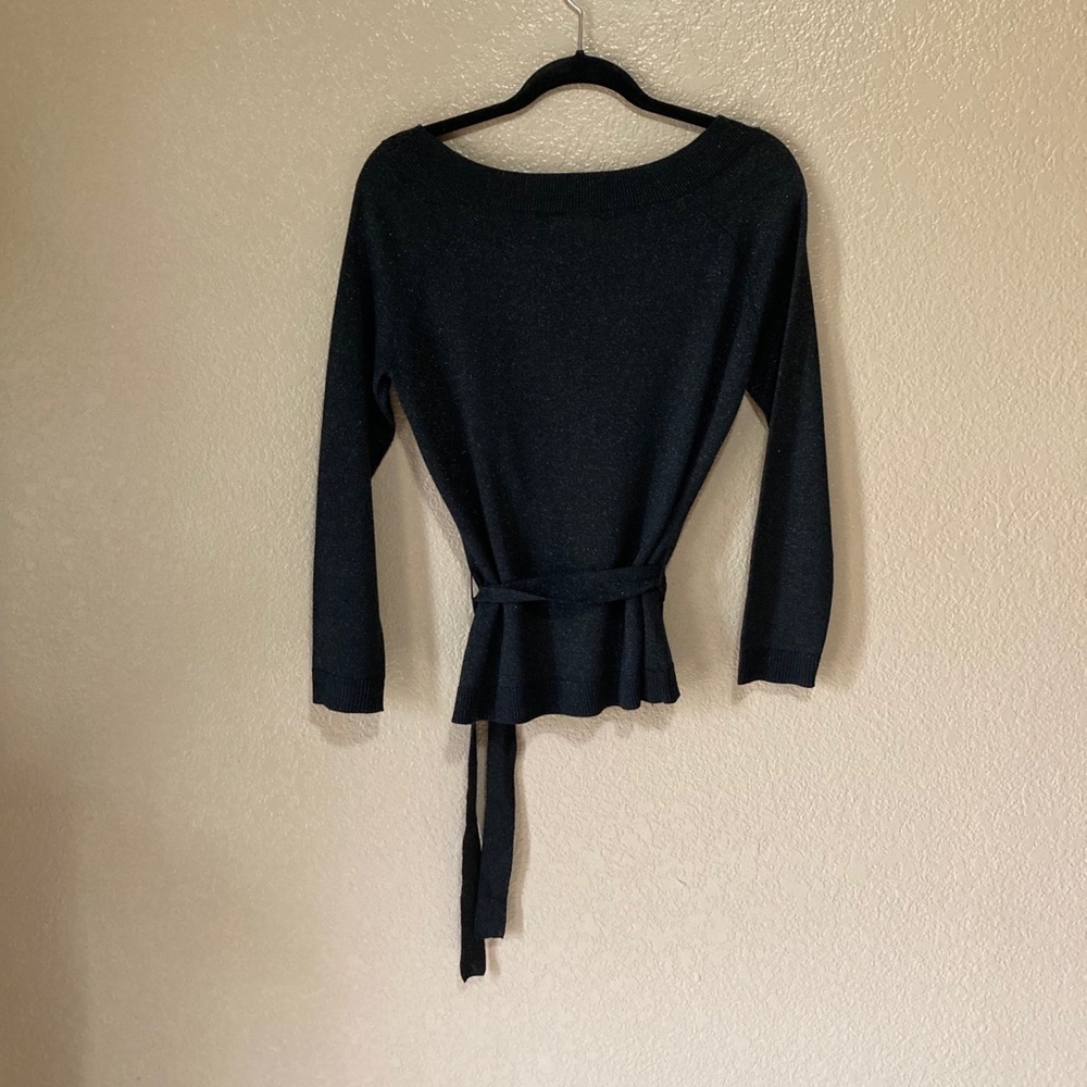 New York & Company Black Sparkly Belted Sweater